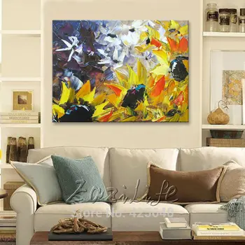 

Flower hand-painted wall painting palette knife wild flower abstract oil painting canvas modern room decorates living room 2