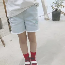 Детские джинсовые шорты г. детские шорты для девочек, тонкие джинсы с Вышивкой Модные Повседневные хлопковые светло-голубые джинсы