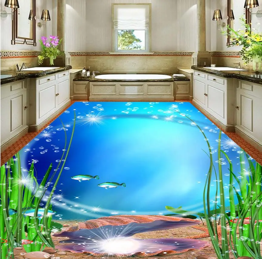 Home Decoration Ocean World 3d Exquisite Bathroom Floor Pvc Wallpaper
