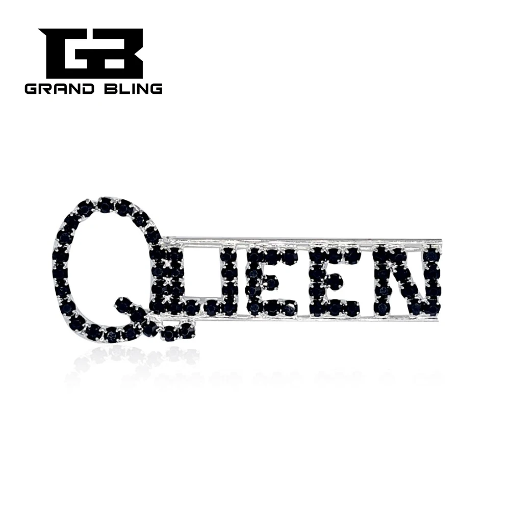 

Black Rhinestone QUEEN Brooch Pins Silver Plated Hand-made Jewelry