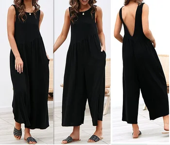 

Womens Playsuit Sexy Ladies Deep V Backless Solid Bodysuit Party Jumpsuit Romper Long Wide Leg Trousers Clubwear