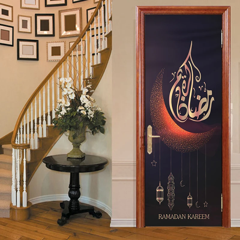 2 قطعة/المجموعة الشاش نمط الباب ملصقات الإسلامية الجدار ملصق لغرفة النوم غرفة المعيشة خلفية ديكور ملصق PVC للماء صائق