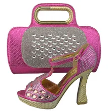 Fashion Wedding Shoes Italian Shoe And Bag Set For Party In Women High Quality Italian Shoes With Matching Bags Fuchsia 1308-31