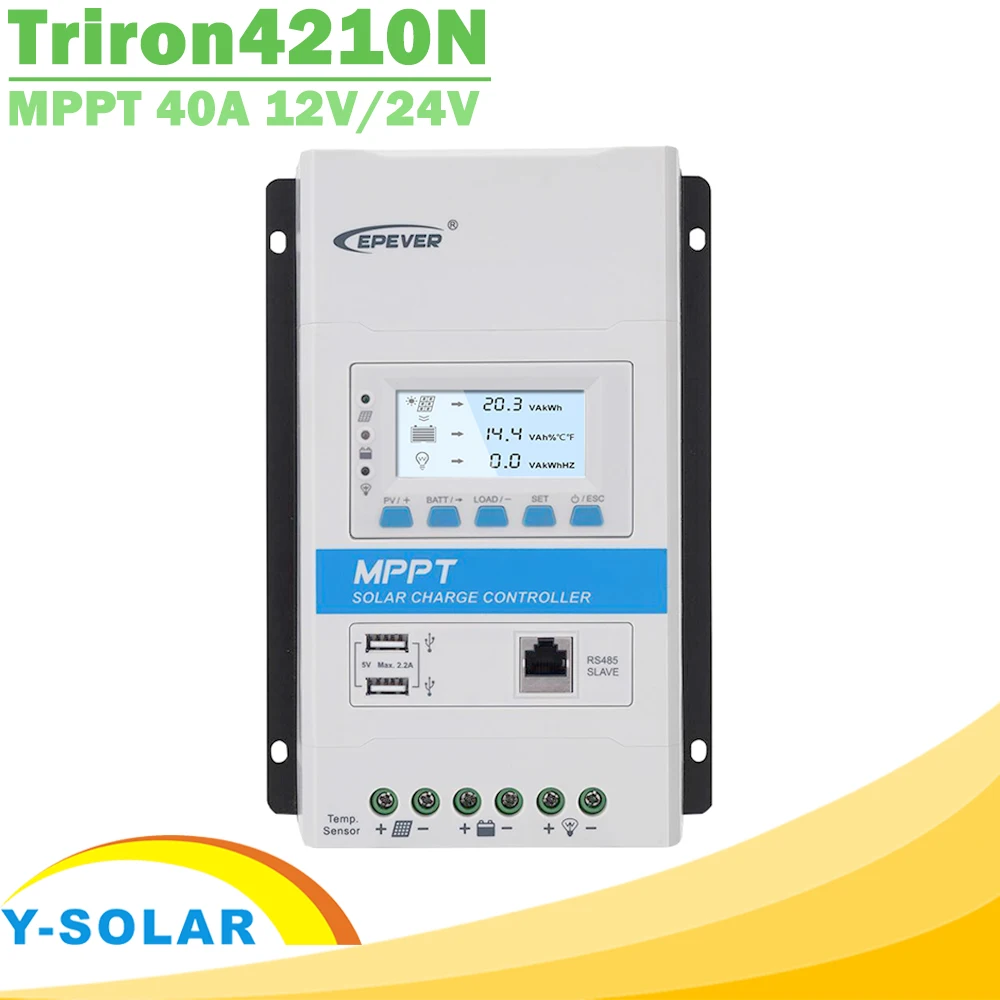 Controlador de Carga Ds2 + Ucs Epever Mppt Solar 12v 24v Retroiluminação Lcd Regulador 100v pv Entrada Comum Negativo Triron4210n 40a