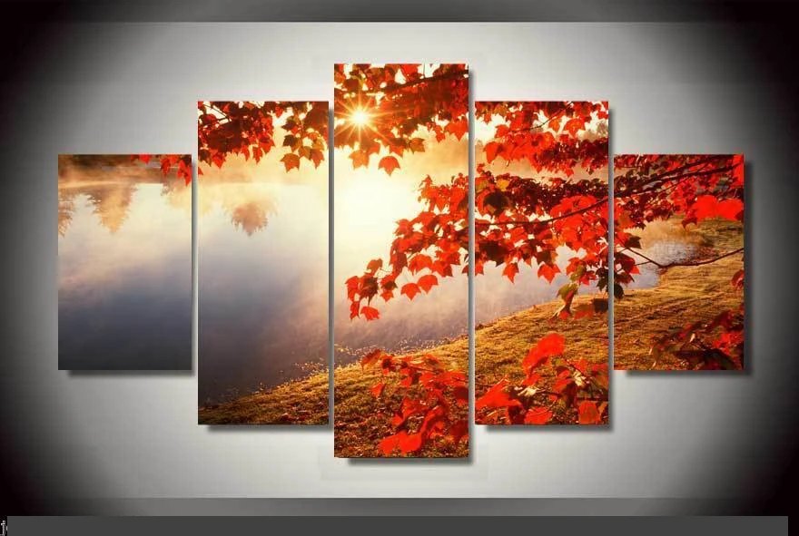 

Art Abstract Indoor Decor 20x35cmx2,20x45cmx2,20x55cm Maple red tree print canvas poster decoratio print canvas 5 pieces