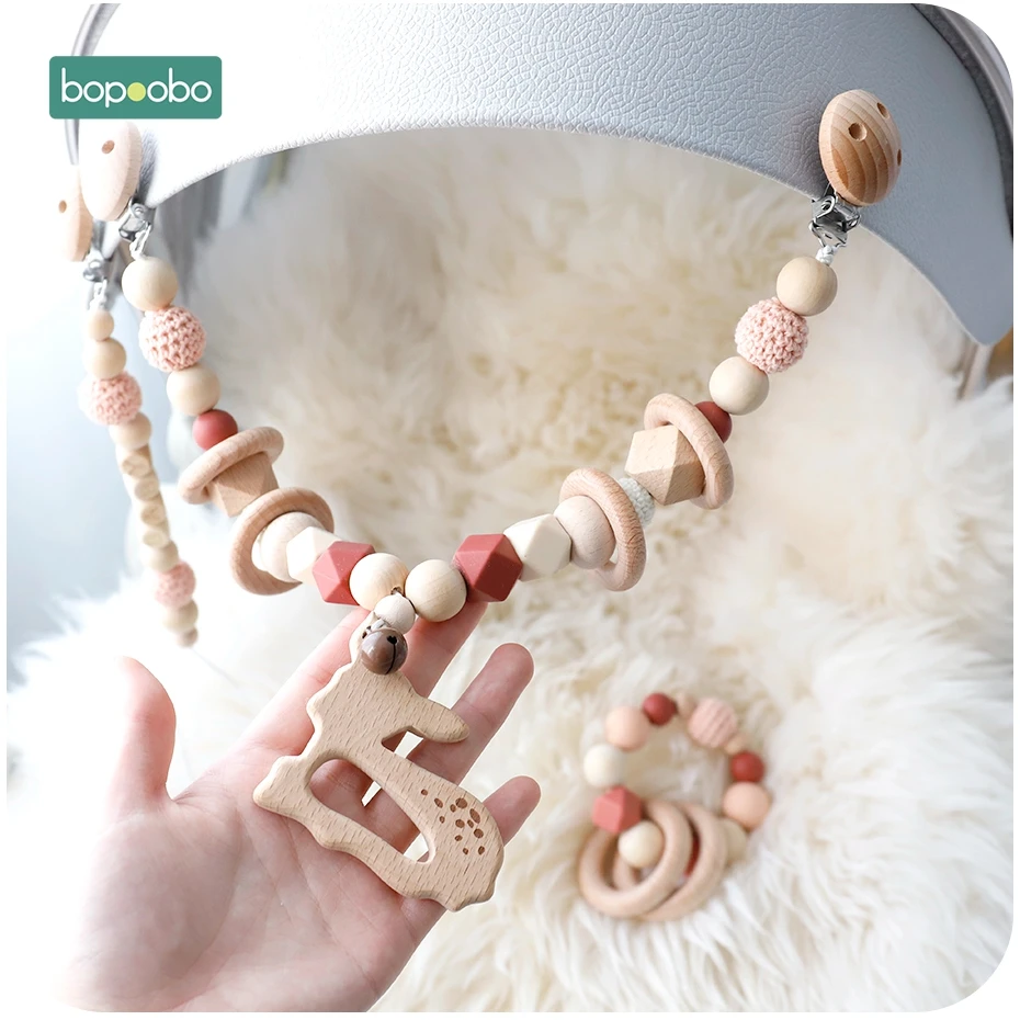 Baby Toy Wooden Pram Clip Baby Mobile Pram Personalize Silicone Bead Pacifier Chain Chewable Silicone Rattle Baby Wooden Teether