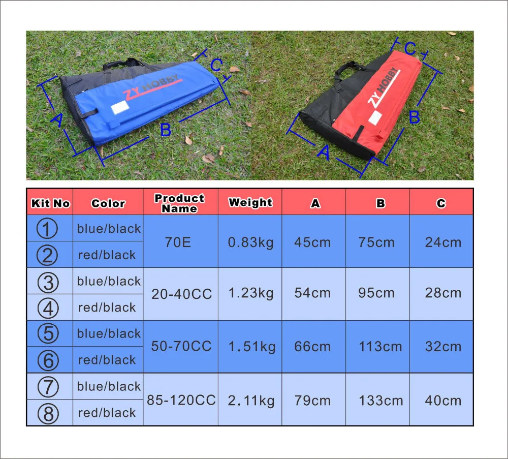 Zyhobby защита самолета сумка Крылья красный синий цвет для 3D самолета 85cc-120cc(99-112in) модель самолета