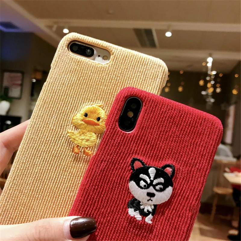 Зимний теплый тканевый чехол для телефона iPhone 6 6S 7 8 Plus с милой Свинкой уткой Хаски