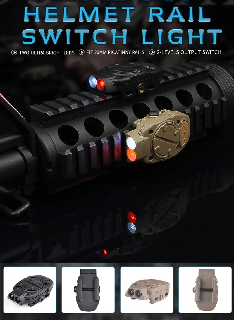 Ferroviário com Interruptor Luz para Picatinny Softair Tático Noite Evolução Capacete Remoto Luz Cauda Branco Vermelho ir Arma Luzes 14 Cheap Luzes de armas