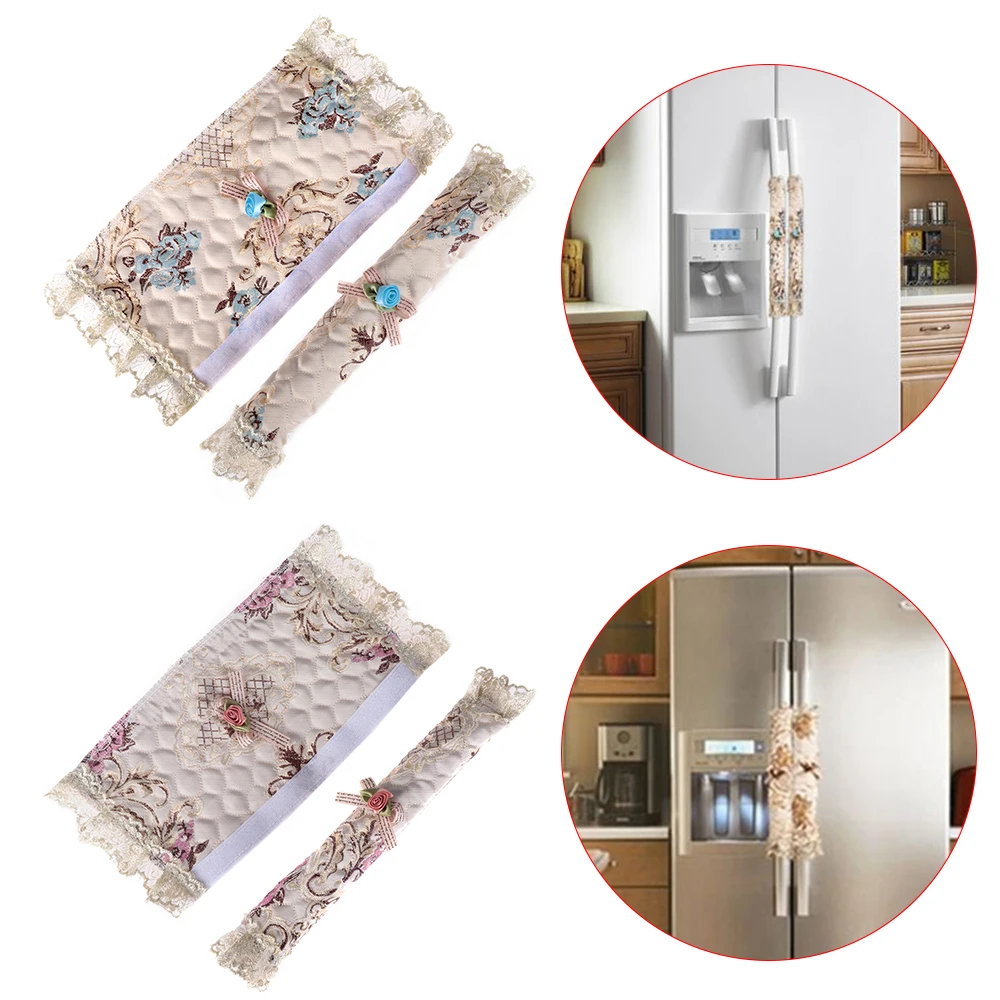

1Pair Refrigerator Handle Cover Embroidered Lace Kitchen Appliance Clean Fridge Handle Covering Door Knob Cover