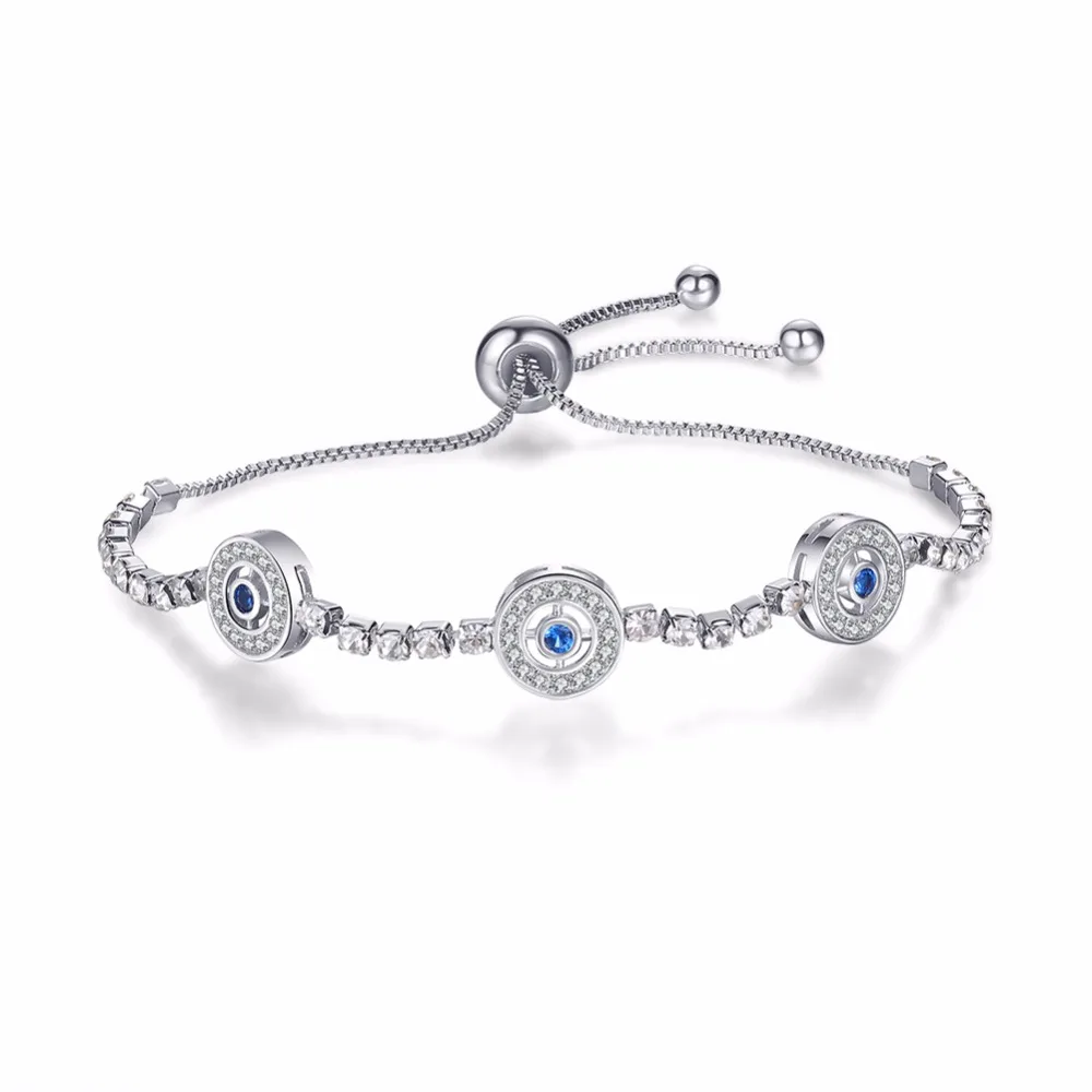 Мода, регулируемый браслет для женщин девочек круглые голубые глаза питания теннис кристалл руку сеть ювелирных серебро слайд ссылка браслеты