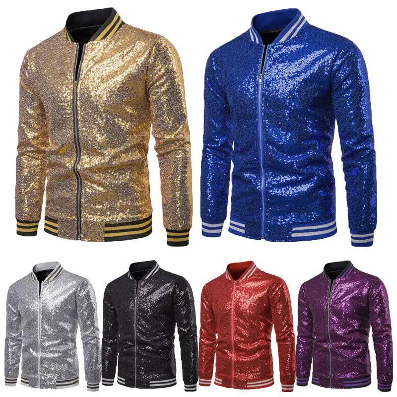 

New Men's Bling Sequined Jacket Shiny Gold Varsity Jacket Wedding Coats Fashion Jacket Outwear Men Party Stage Prom Chaqueta