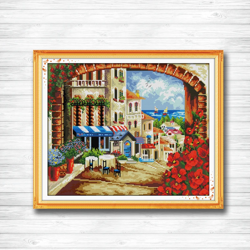 Mediterranean path Beautiful scenery dmc 14CT 11CT counted cross stitch Needlework Set Embroidery kits chinese | Дом и сад