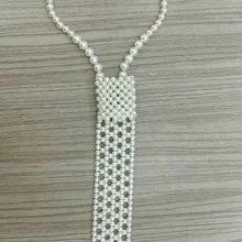 Высокий Модный с жемчугом ручной работы ожерелье галстук женский Винтажный стиль жемчужный галстук красивый элегантный выделенный БЕЛЫЙ ЮВЕЛИРНЫЙ галстук на шею