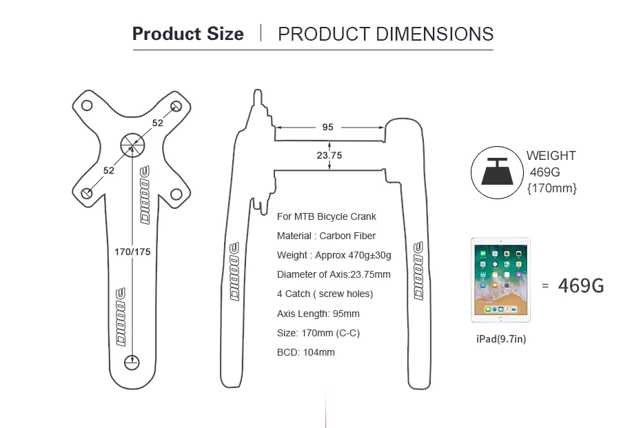 DODICI 3k Gloosy углеродное волокно, велосипедный Кривошип, горный велосипед, шатун, 4 когтя, bcd104мм, длина 170 мм, углеродные детали для горного велосипеда