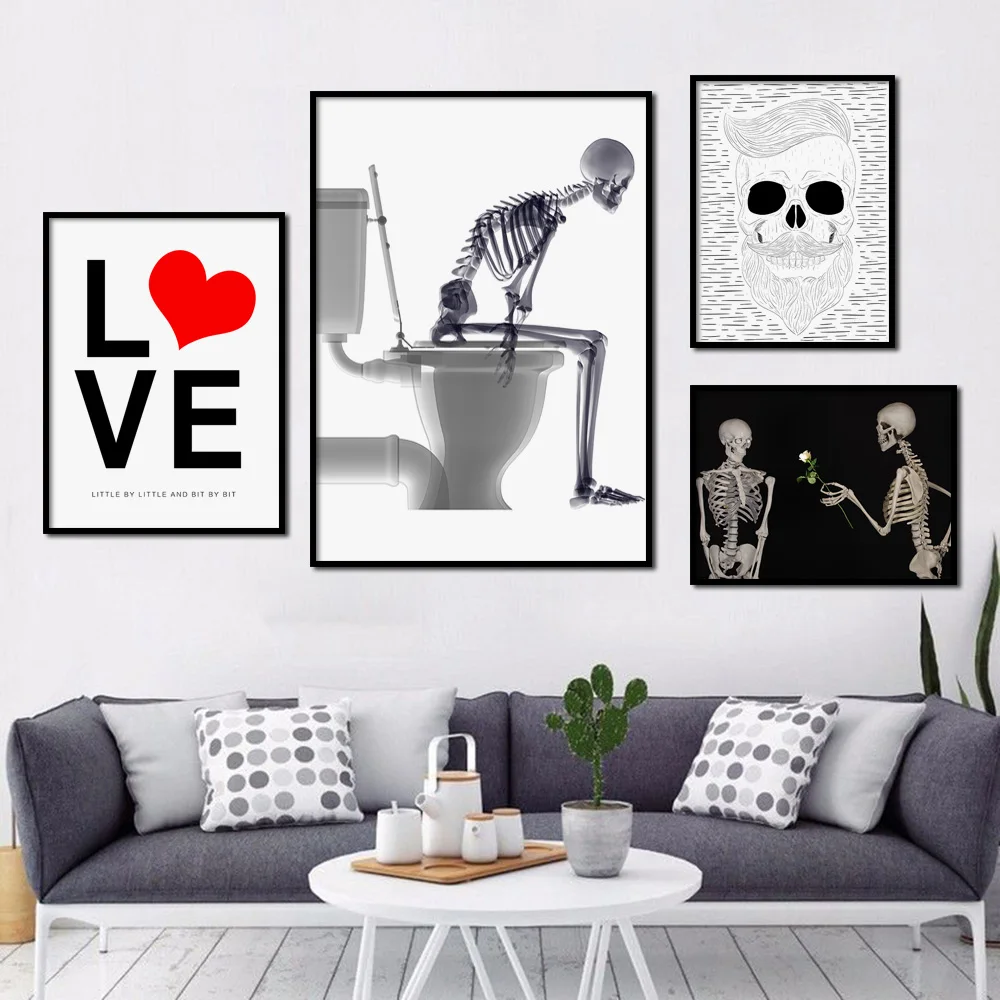 

Modular Pictures Home Decoration Canvas Painting Toilet Skeleton Flower Wall Art Printed Letter Nordic Style Poster For Living R