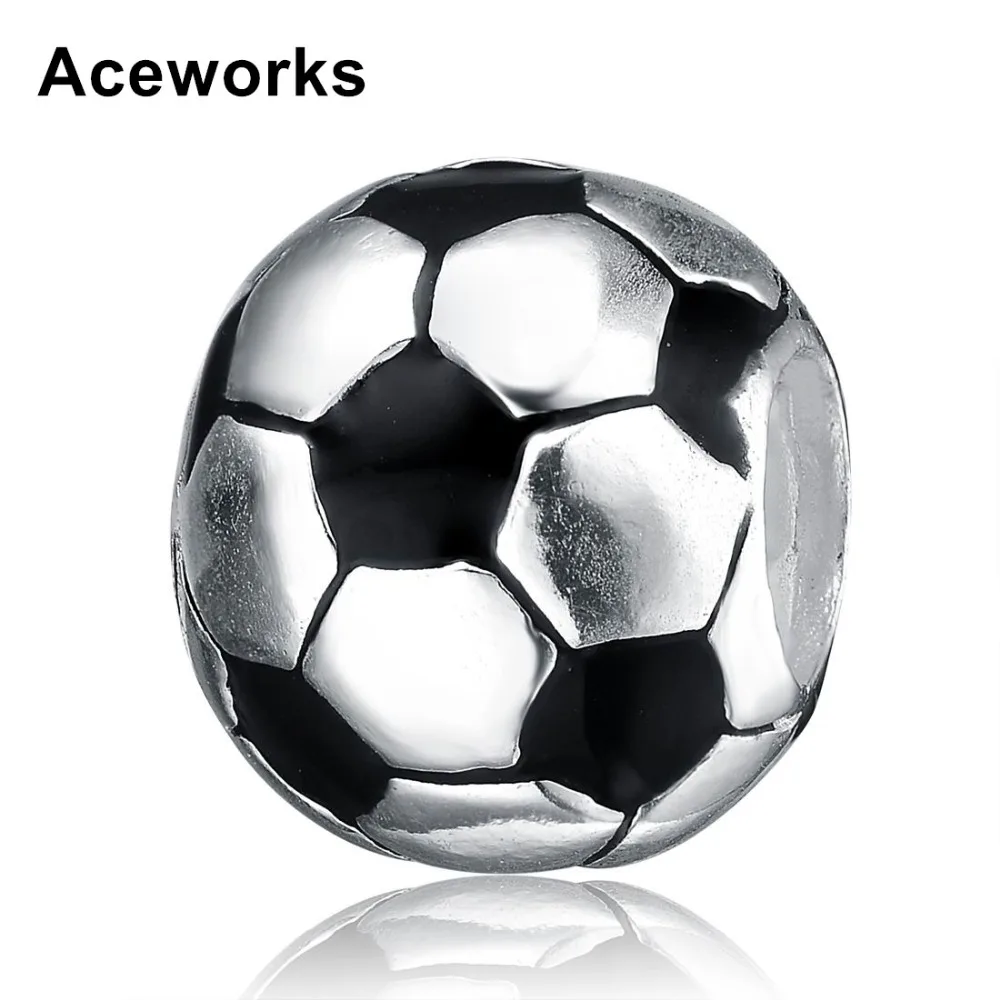 Aceworks Футбол очарование серебряные бусины 925 пробы Серебряный Шарм Подходит