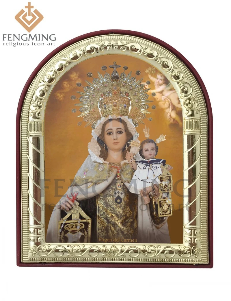 

Can custom images Russian orthodox byzantine style metal silver color on plastic frame theotokos icon