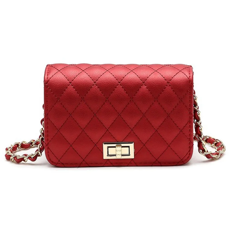 Luxury Handbags Women Bags Designer Fashion Chain Diamond Red Small Flap Lock Leather Female Bag Crossbody Bags For Women - Цвет: Red