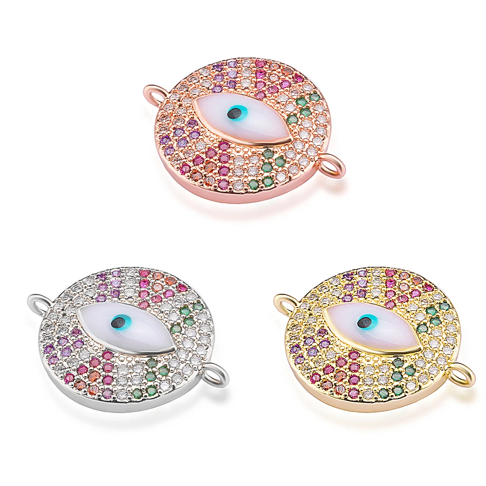 

Luxury Micro Pave CZ Rhinestone Shell Evil Eyes Connector Beads Double Loop Charms Pendant For DIY Jewelry Making Supply ZSS399