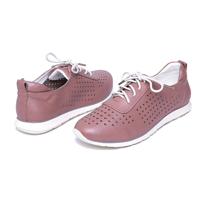 AIMEIGAO 2019 New Lace Up Flats Shoes Soft Leather Comfort Shoes For Women Hollow Out Breathable Casual Shoes Autumn And Spring