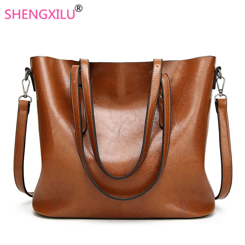

Shengxilu Women Handbags Vintage Style Leather Women Shoulder Bags Large Capacity Totes Bags Casual Famous Brand Ladies Bags