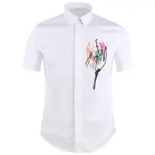 Новая мужская повседневная короткая рубашка, приталенная рубашка с принтом граффити, высокое качество, Camisa Masculina Chemise Homme, модная рубашка XL 2XL 3XL