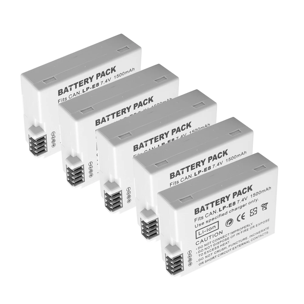 Hot sale,5 pcs 1500mAh bateria LP E8 lp e8 Battery For Canon 550D 600D