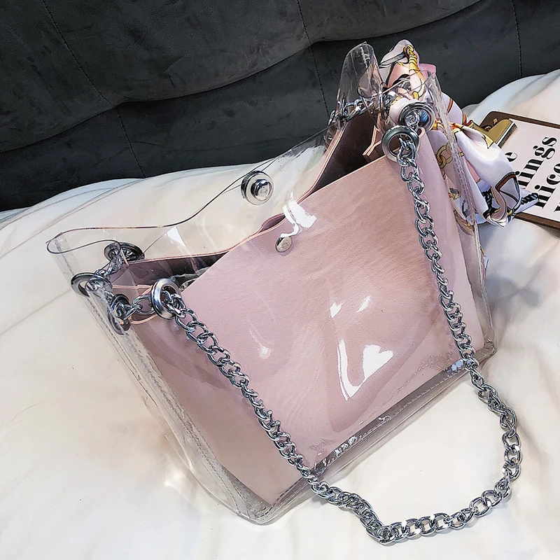 PVC الكتف حقيبة المرأة حقيبة شفافة الأزياء هلام حمل Sac كبيرة مصمم حقيبة يد المرأة الأعلى مقبض حقائب الصيف