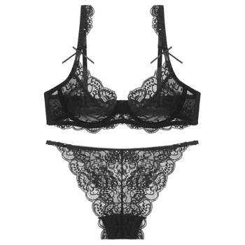 

AMX Sexy Breathable Bra Set Women Floral Lace Brassiere Transparent Plus Size Underwear Six Color