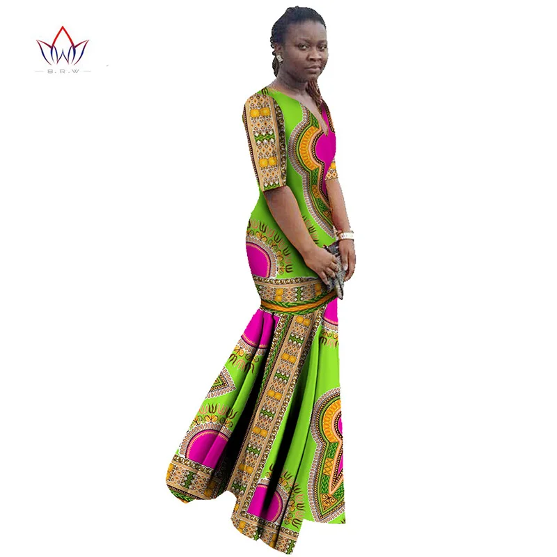 Африканские платья для женщин Дашики Африканский принт одежда Половина рукава Русалка платье макси платье BRW размера плюс 6XL WY406