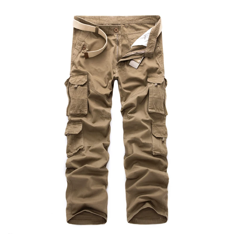 Повседневные мужские брюки карго с большим карманом, хлопковые мужские военные брюки на молнии, тактические мужские брюки большого размера 40, брюки для мужчин - Цвет: khaki