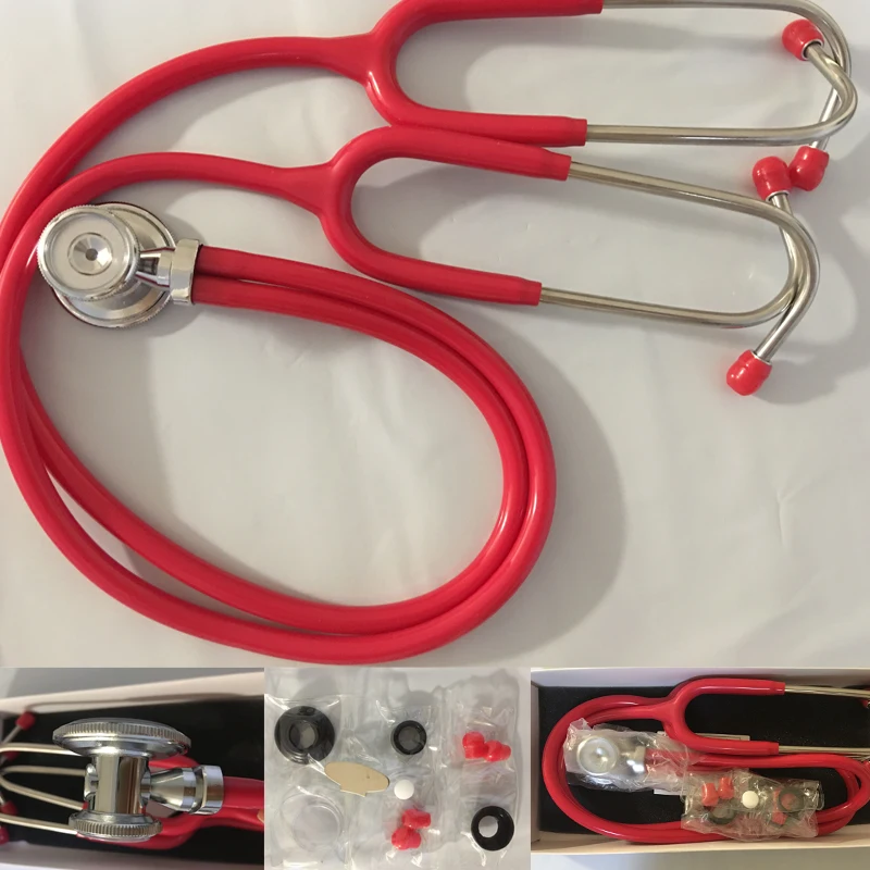 

Professional double dual head teaching stethoscope with two binaural estetoscopio health monitors