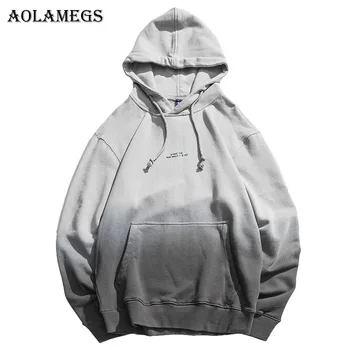 

Aolamegs Hoodies Men Japanese Gradient Hooded High Street Pullover Cotton Fashion Hip Hop Streetwear Casual Pocket Hoodie Spring