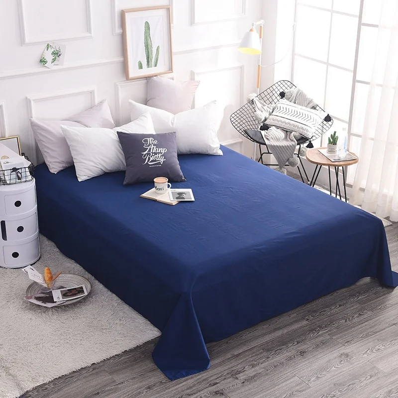 Хлопок простыня постельные принадлежности набор Плоских листов постельного белья подушка чехол король, королева размера однотонные домашний текстиль-СМН - Цвет: Navy Blue