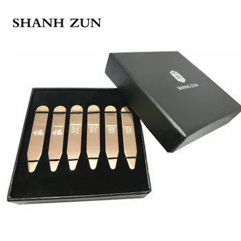 

SHANH ZUN 6 Pcs Exquisite Good Fortune Blessing In Chinese Engraved Collar Stays Stainless Steel