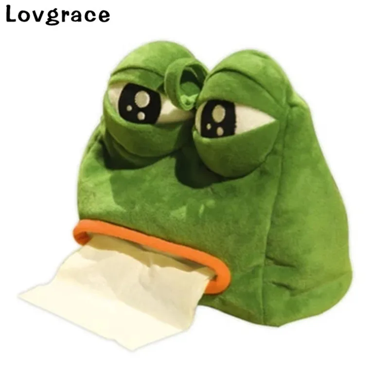 Funny Plush Sad Frog Tissue Box Car Bedroom Dressers Night Stands Paper Tissue Holder Garden Home Decoration Gift Paper Towel 4
