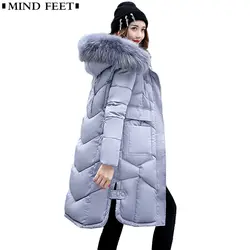 MIND FEET женские зимние теплые пуховые хлопковые пальто большой меховой воротник женский Sustans парка Длинная тонкая куртка утолщенная плюс