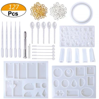 

127PCS DIY Silicone Mold Mix Stick Dropper Clasp Tools Molds Geometric Epoxy Resin Combination Crafts Jewelry Making Accessories