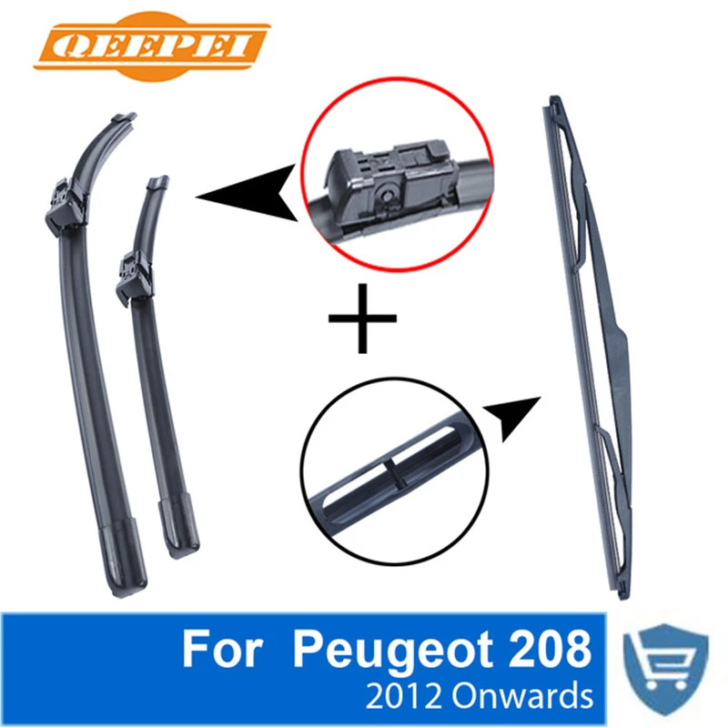 

QEEPEI Front and Rear Wiper Blade no Arm For Peugeot 208 2012 Onwards High quality Natural Rubber windscreen 26''+16''