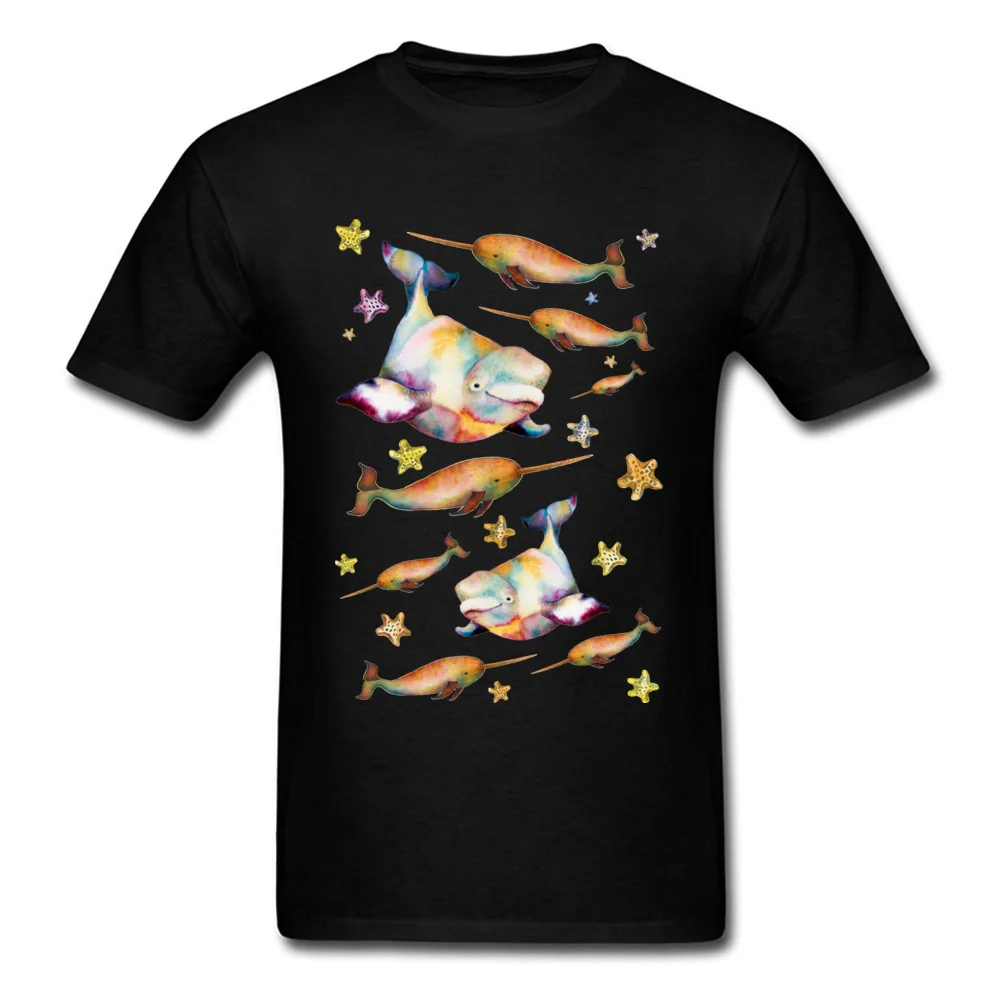 Party T Shirts 2018 Fashion Short Sleeve Group 100% Cotton O-Neck Men Tops T Shirt Custom Tops Shirts Thanksgiving Day Beluga and Narwhal among the Starfish Stars black