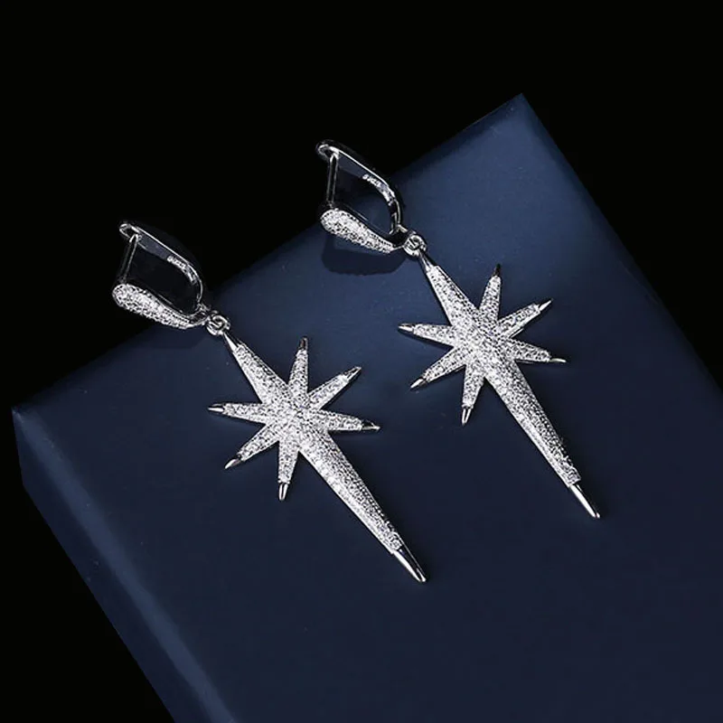 FARLENA Jewelry Starlight-shape Micro Zircon Crystal Drop Earrings for Women Wedding Party Accessory Luxury Long Earrings Female