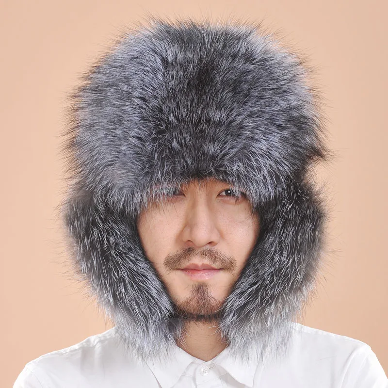 

2019 New Style Men Hats Winter Warm Fox Fur Hat Luxury Genuine leather Earflap Warm Hat for Russian Men Bomber Hats