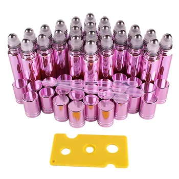 

24pcs 10ml Pink Essential oil UV Coated Glass Roll on Bottles Vials with Stainless Steel Roller Ball for perfume aromatherapy