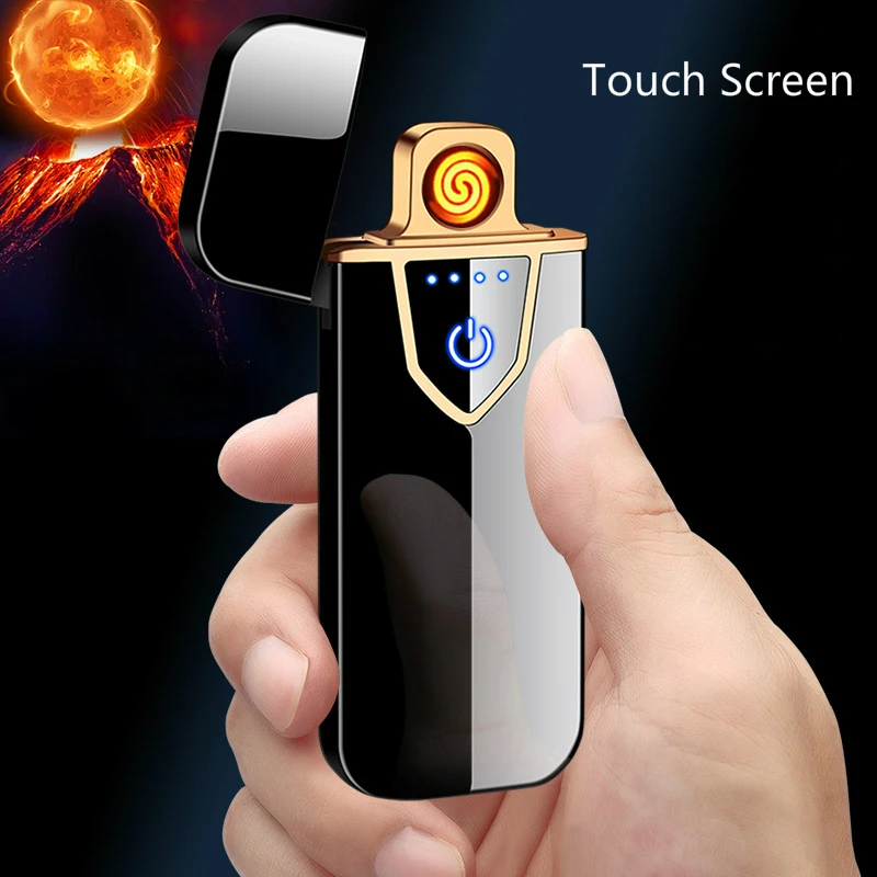

New arrival Touch Screen USB Lighter Double Side Rechargeable Lighters Metal Electric Cigarette Lighter Windproof Mini Men Gifts