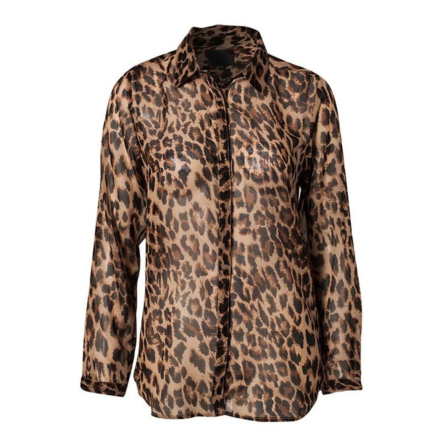 SAF Women Sexy Chiffon Shirt Leopard Print Loose Casual Blouse-in
