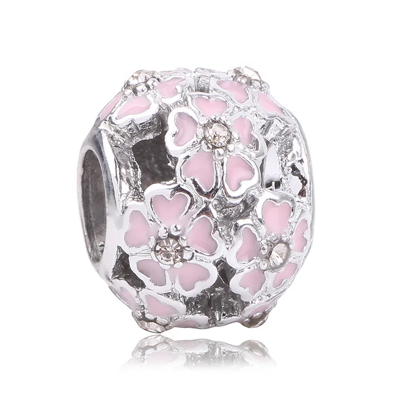 Новинка, 1 шт., серебряный весенний светильник, розовый цветок магнолии, зажим или бусина, подвески, подходят для европейских браслетов Pandora - Цвет: X-033