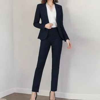 

Customized black women's casual suit two pieces (jacket + pants) women's solid color wild suit ladies business formal suit