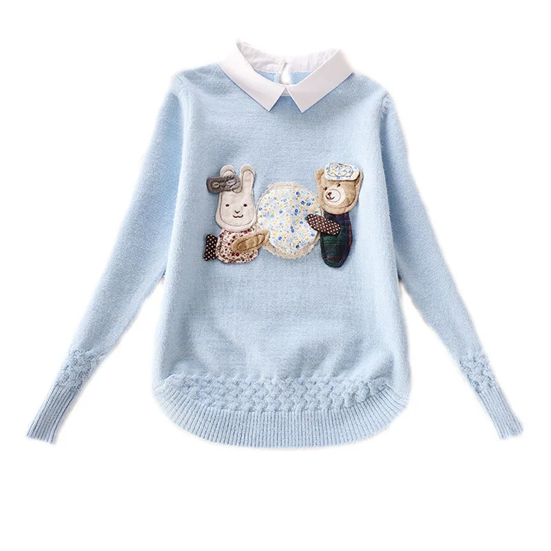 

girl sweaters for kids 2016 pullover kids Shirt turn down collar winter pullover girls cartoon printed knitted sweater for girls