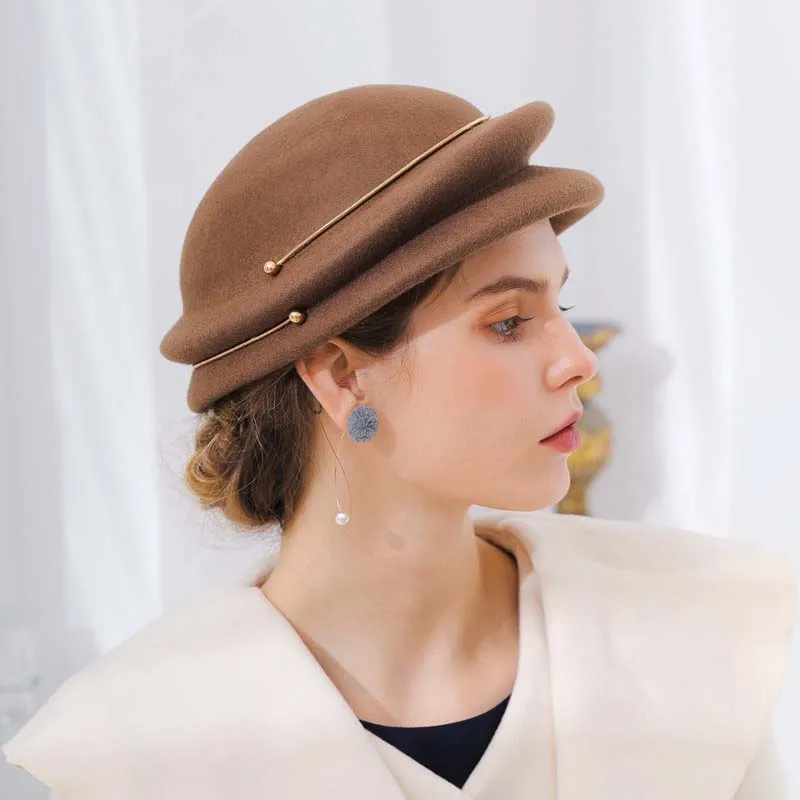 QDKPOTC брендовый качественный женский берет осень зима фетровые шляпы металлическое Кольцо Элегантная Банкетная шерстяная фетровая шляпа